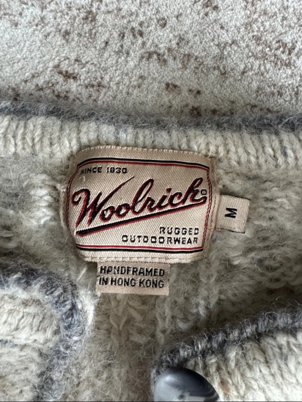 Woolrich Cream and Gray Handframed Rugged Outdoorwear Sweater - Picture 2 of 2